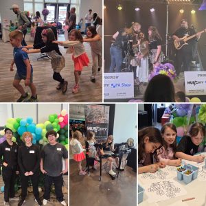 Collage of photos from the Spring Fling family dance party fundraiser 2026. 
