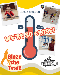Theremometer image noting that we've raised 75% of our goal; images of students using the gym overlay the thermometer. The words "We're so close!" are written across the centre of the image.